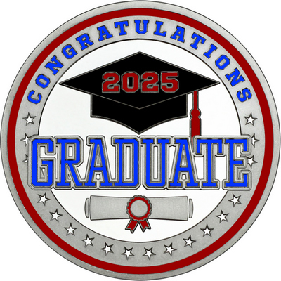 Royal Blue "Congratulations Graduate" with Maroon 2025, Rim, Tassel & Ribbon